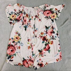 Off the Shoulder Floral Tie Front Relaxed Tee